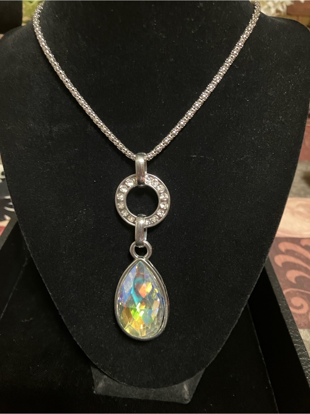 Aurora Teardrop Crystal Pendant Necklace in Silver